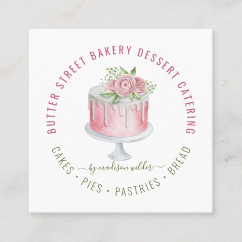 Bakery Baker Pastry Chef Watercolor Baking Utensil Square Business Card