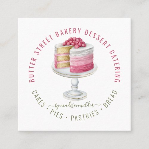 Bakery Baker Pastry Chef Watercolor Cake Square Business Card