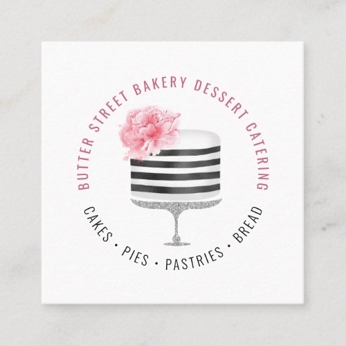 Bakery Baker Pastry Chef Watercolor Floral Cake Sq Square Business Card