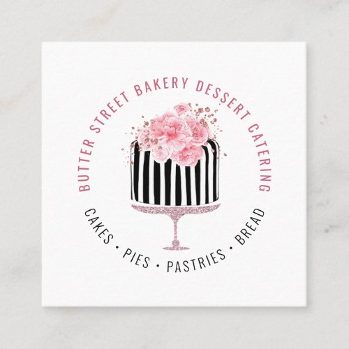 Bakery Baker Pastry Chef Watercolor Floral Cake Square Business Card