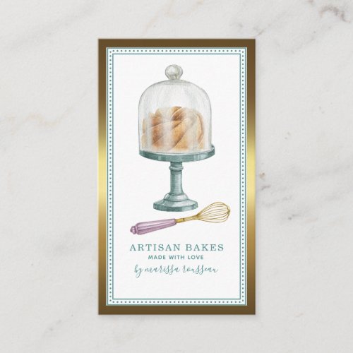 Bakery Baker Pastry Chef Watercolor Gold Foil Business Card