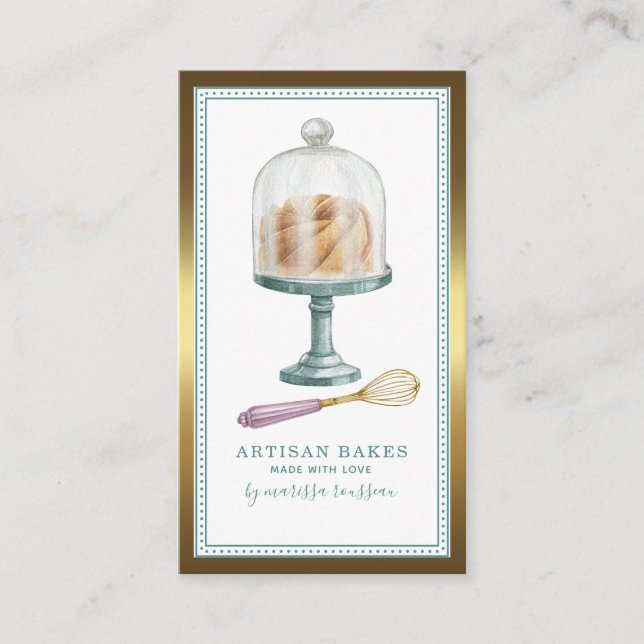 Bakery Baker Pastry Chef Watercolor Gold Foil Business Card (Front)