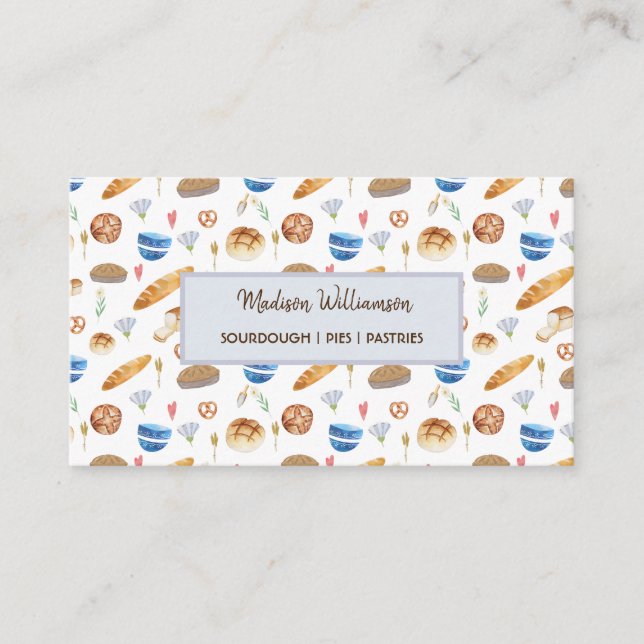 Bakery | Baker  Watercolor Patern Business Card (Front)