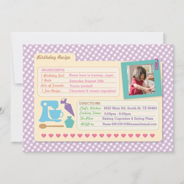Bakery Baking Photo Recipe Card Birthday Party (Front)