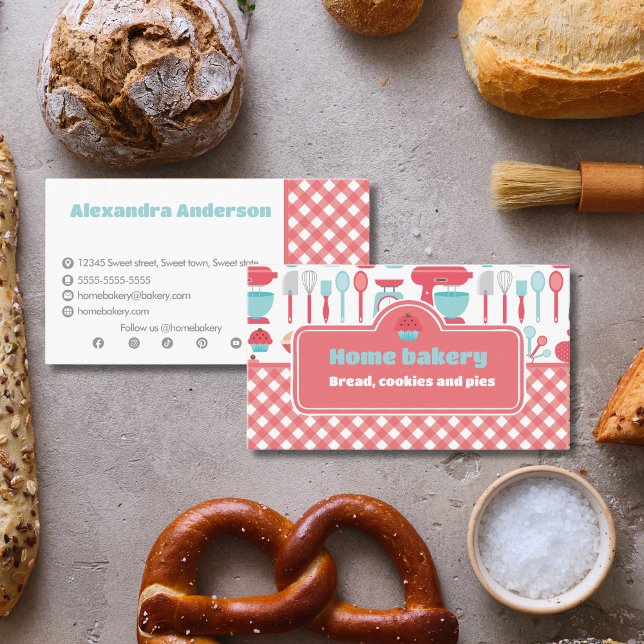 Bakery Baking Utensils Pattern Social Media Icons  Business Card (Bakery Baking Utensils Pattern Social Media Icons Business Card)