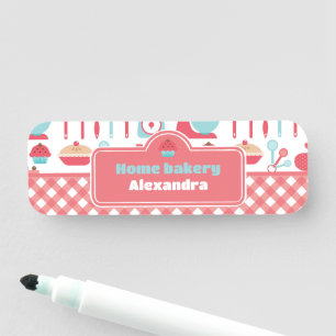 Bakery Baking Utensils Red Gingham Name Tag