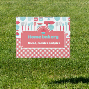 Bakery Baking Utensils Red Pattern Sign
