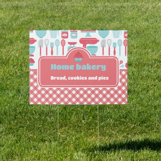Bakery Baking Utensils Red  Pattern  Sign (Insitu)