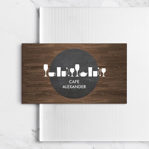 Customizable Bakery, Bar, Cafe Life on Rustic Background Business Card Template