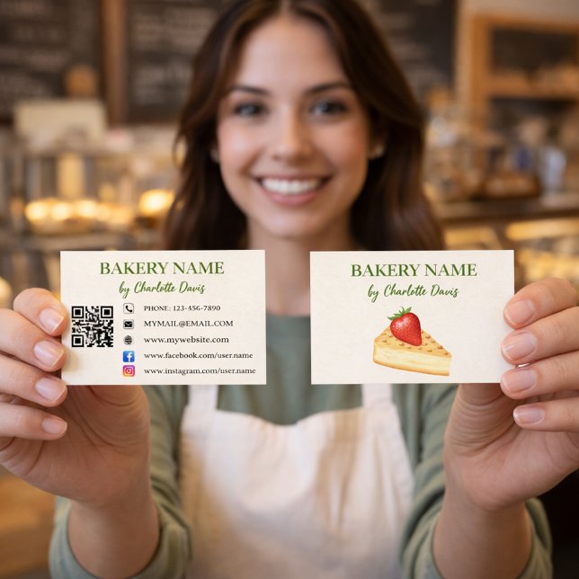 Bakery beige cream cake pastry QR code Business Card (Creator Uploaded)