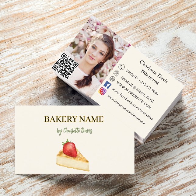 Bakery beige cream cake pastry QR code photo Business Card (Creator Uploaded)