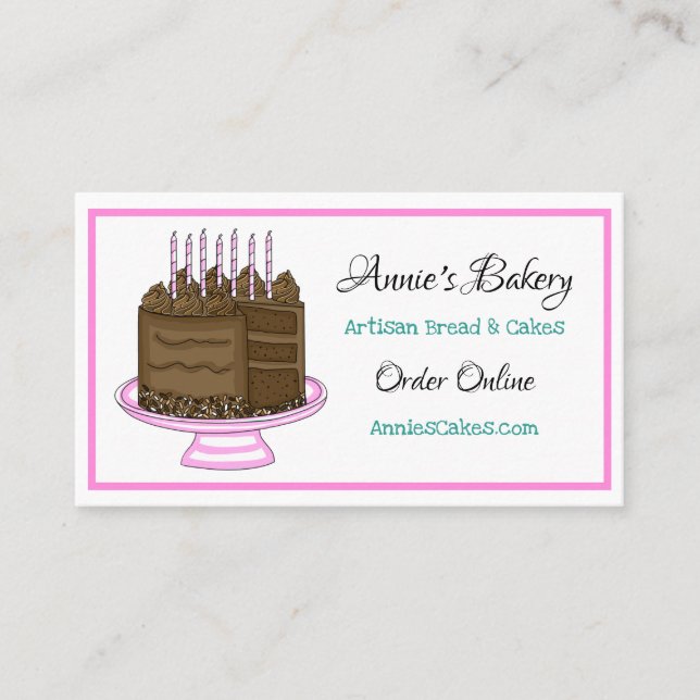 Bakery | Birthday Cake | Teal and Pink Business Card (Front)