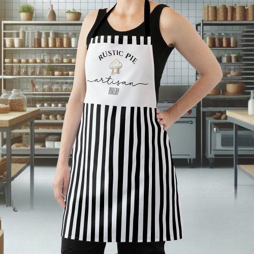 Bakery Black and White Stripes with Gold Chef Hat Apron