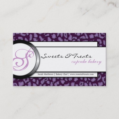 Bakery Black Purple Monogram Leopard Business Card
