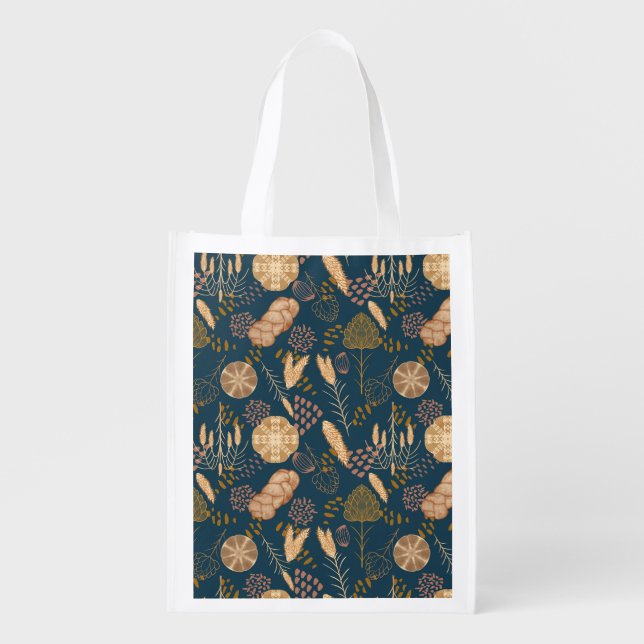 Bakery Bliss: Artisan Bread & Barley, Teal Grocery Bag (Front)
