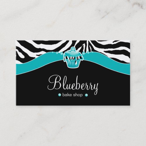 Bakery Blue Cupcake Zebra Animal Print Business Card