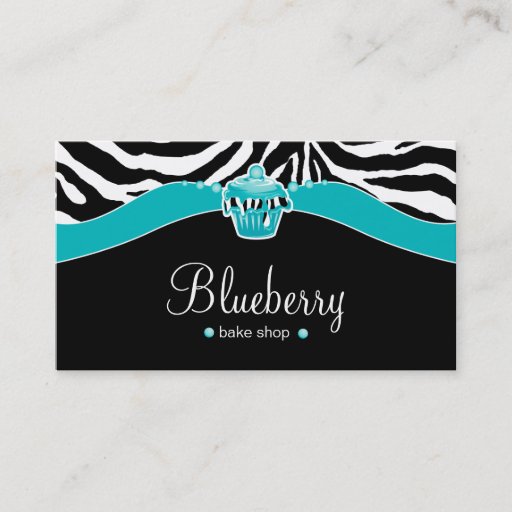 Customizable Bakery Blue Cupcake Zebra Animal Print Business Card