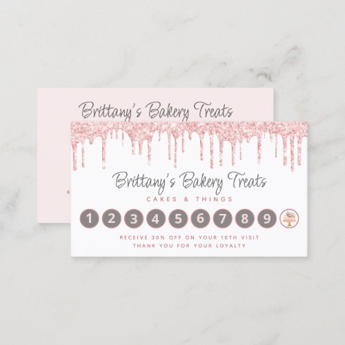 Bakery Blush Pink Cake Glitter Drips Pastry Chef Loyalty Card