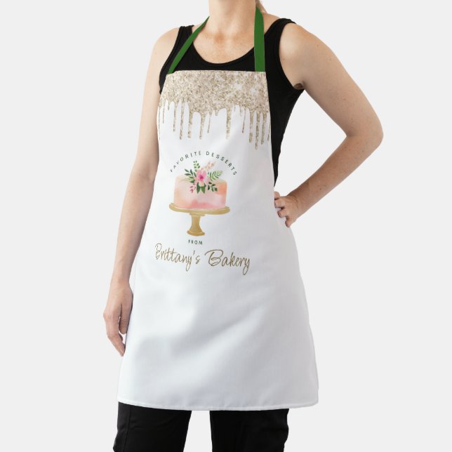 Bakery Blush Pink Cake Gold Glitter Drips Dessert Apron (Insitu)