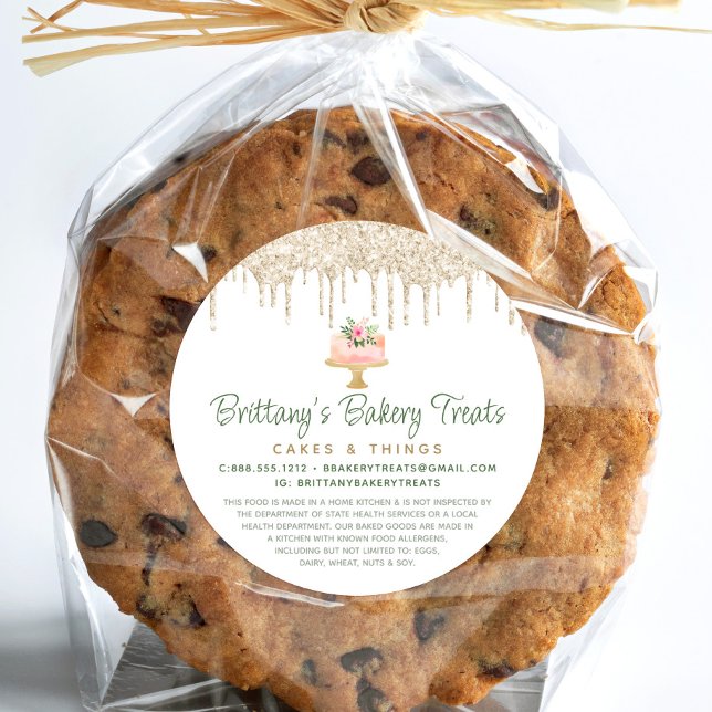 Bakery Blush Pink Cake Gold Glitter Drips Legal Classic Round Sticker (Creator Uploaded)