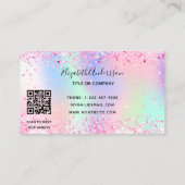 Bakery blush pink purple glitter dust QR code logo Business Card (Back)