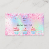 Bakery blush pink purple glitter dust QR code logo Business Card (Front)