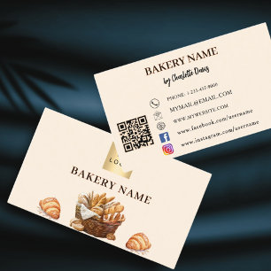 Bakery bread pastry beige cream QR code logo Business Card