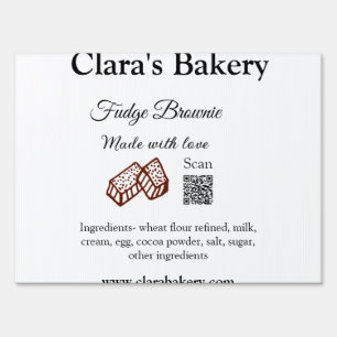 Bakery brownie add ingredients made with love q r  sign