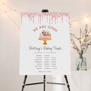 Bakery Business Blush Pink Cake Glitter Drip White Foam Board