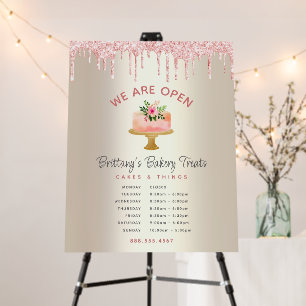 Bakery Business Blush Pink Cake Glitter Drips Gold Foam Board