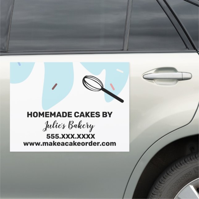 Bakery Business Cake Logo Whisk Sprinkles Blue Car Magnet (In Situ)