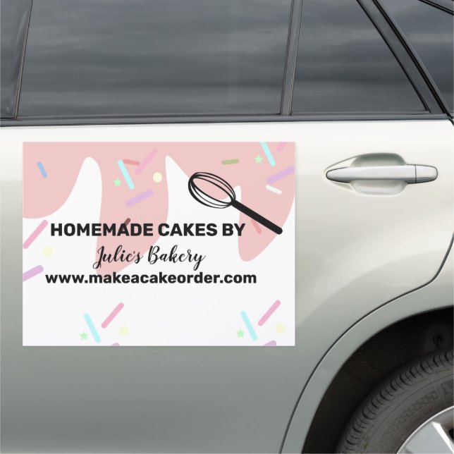 Bakery Business Cake Logo Whisk Sprinkles Car Magnet (In Situ)