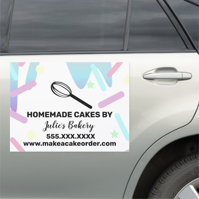 Bakery Business Cake Logo Whisk Sprinkles Pastel Car Magnet (In Situ)
