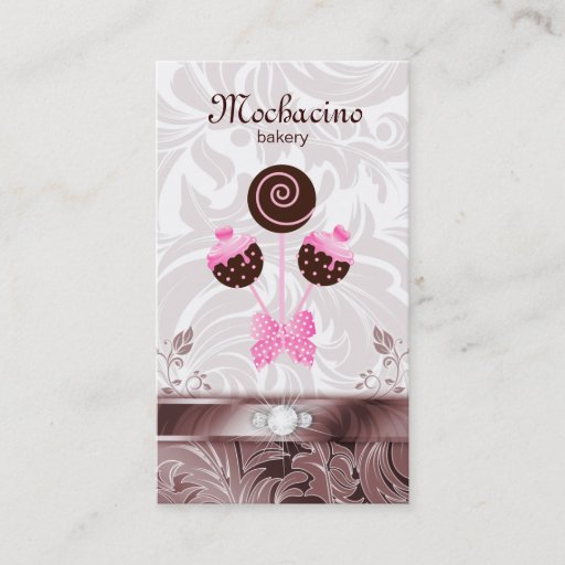 Customizable Bakery Business Card Cake Pops Swirls Pink Brown