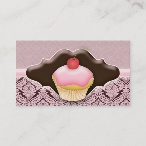 Bakery Business Card Cupcake Damask Chocolate