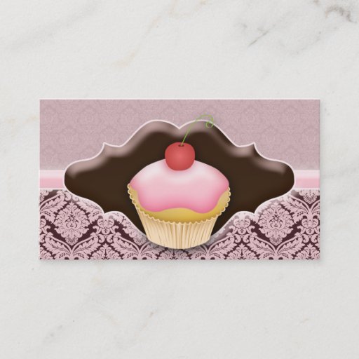 Customizable Bakery Business Card Cupcake Damask Chocolate