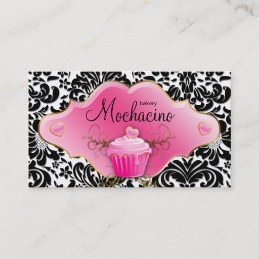 Customizable Bakery Business Card Cupcake Gold Swirls