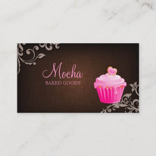 Bakery Business Card Cupcake Linen Brown Bg