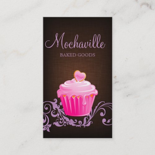 Bakery Business Card Cupcake Linen Brown Purple