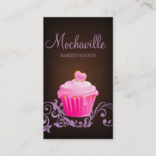 Customizable Bakery Business Card Cupcake Linen Brown Purple