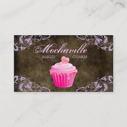Customizable Bakery Business Card Cupcake Suede Brown Purple