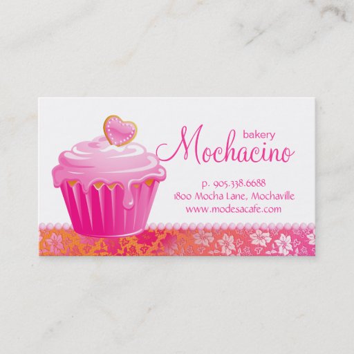 Customizable Bakery Business Card cute cupcake floral lace