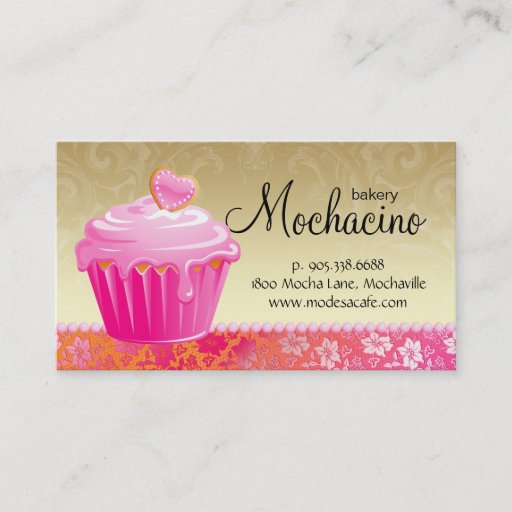 Customizable Bakery Business Card cute cupcake gold &amp; lace