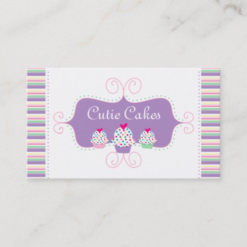 Bakery Business Card Cute Cupcakes Purple