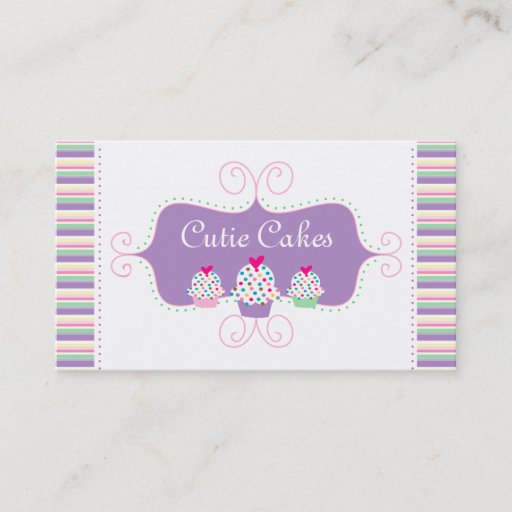 Customizable Bakery Business Card Cute Cupcakes Purple