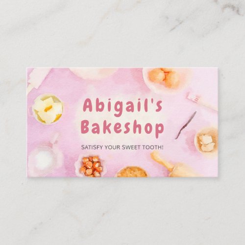 Bakery Business Card _ Cute Pink Pastel Watercolor