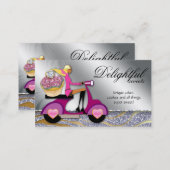 Bakery Business Card Glitter Cupcake Scooter Silve (Front/Back)