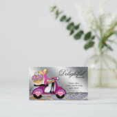 Bakery Business Card Glitter Cupcake Scooter Silve (Standing Front)