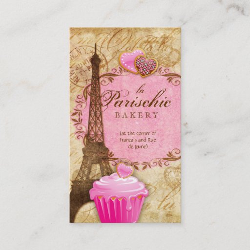 Customizable Bakery Business Card Paris Eiffel Tower Pink