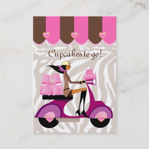 Bakery Business Card Scooter Girl Pink Boxes Zebra